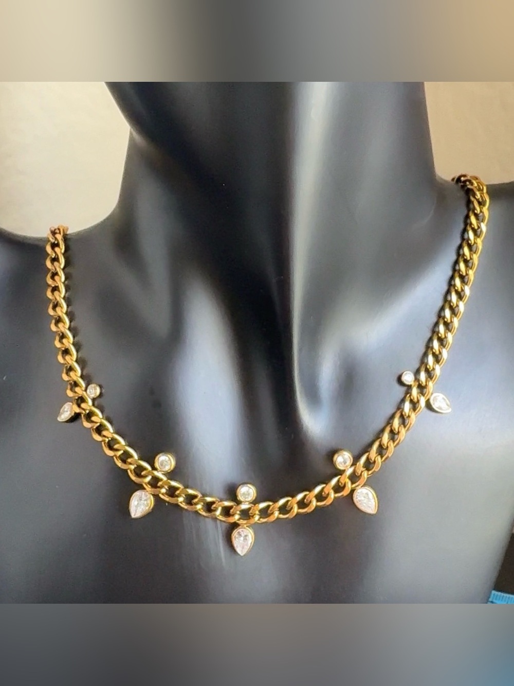 18K Gold Plated Cuban Chain AAA CZ Station Necklace